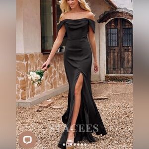 Stacees Black Long Dress with slit. Size US2, never worn.